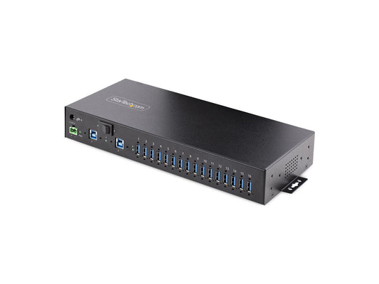 16-PORT INDUSTRIAL USB 3.0 HUB 5GBPS, METAL, MOUNTABLE, ESD PROTECTION, TERMINAL BLOCK POWER, UP TO 120W SHARED USB CHARGING, DUAL-HOST SWITCH