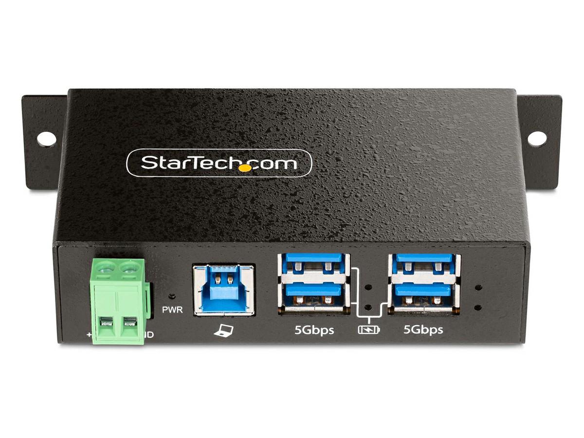 4-PORT MANAGED USB HUB - HEAVY DUTY WITH METAL INDUSTRIAL HOUSING, ESD &amp; SURGE PROTECTION - 4X USB-A - WALL/DESK/DIN-RAIL MOUNTABLE - USB 3.2 (5GBPS)