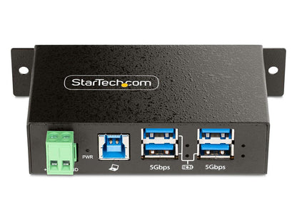 4-PORT MANAGED USB HUB - HEAVY DUTY WITH METAL INDUSTRIAL HOUSING, ESD &amp; SURGE PROTECTION - 4X USB-A - WALL/DESK/DIN-RAIL MOUNTABLE - USB 3.2 (5GBPS)