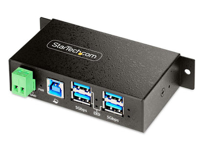 4-PORT MANAGED USB HUB - HEAVY DUTY WITH METAL INDUSTRIAL HOUSING, ESD &amp; SURGE PROTECTION - 4X USB-A - WALL/DESK/DIN-RAIL MOUNTABLE - USB 3.2 (5GBPS)