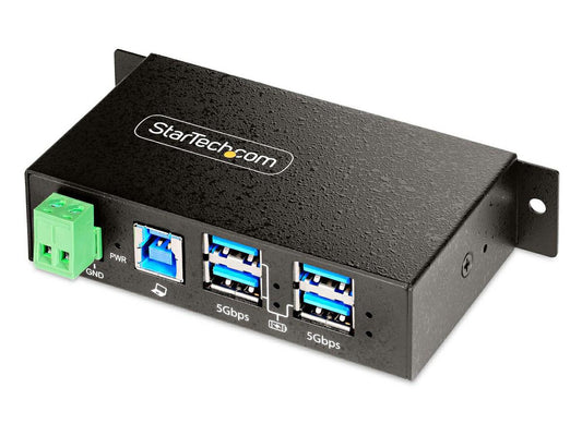 4-PORT MANAGED USB HUB - HEAVY DUTY WITH METAL INDUSTRIAL HOUSING, ESD &amp; SURGE PROTECTION - 4X USB-A - WALL/DESK/DIN-RAIL MOUNTABLE - USB 3.2 (5GBPS)