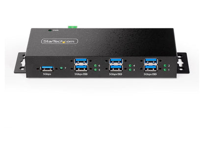 7-PORT MANAGED USB HUB - HEAVY DUTY WITH METAL INDUSTRIAL HOUSING, ESD &amp; SURGE PROTECTION - 7X USB-A - WALL/DESK/DIN-RAIL MOUNTABLE - USB 3.2 (5GBPS)