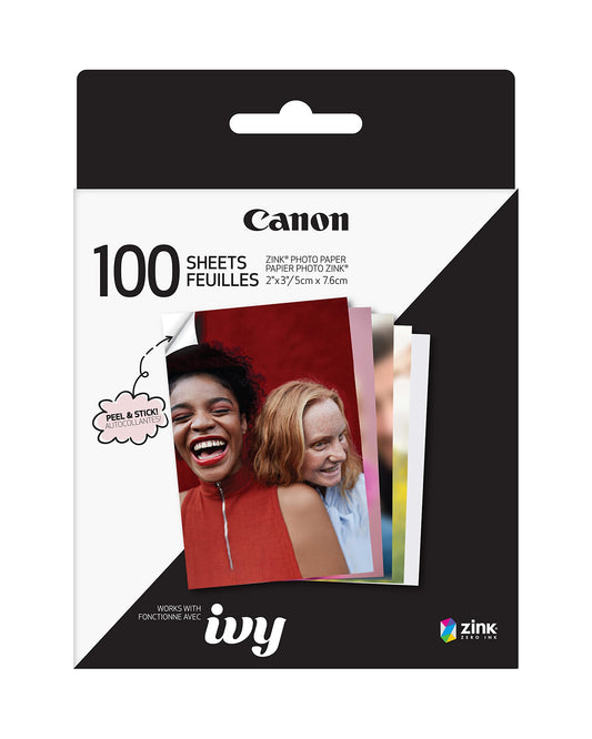 Pack de 100 feuilles de papier autocollant photo Canon ZINK 2x3