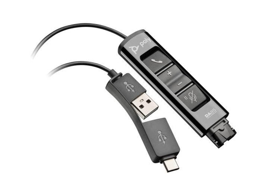 The HP Poly DA85 USB to QD Adapter offers a seamless connection between USB-enabled devices and QD (Quick Disconnect)-equipped audio peripherals. Designed for professional communication environments, this TAA-compliant adapter ensures secure and reliable integration for government and enterprise use.