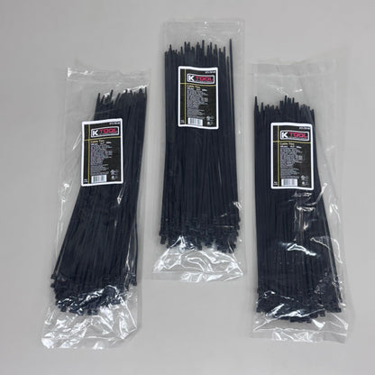 KTOOL (300 PACK)Cable Ties 50lbs Tensile Rating 14"L Strap Width 18" Black Nylon