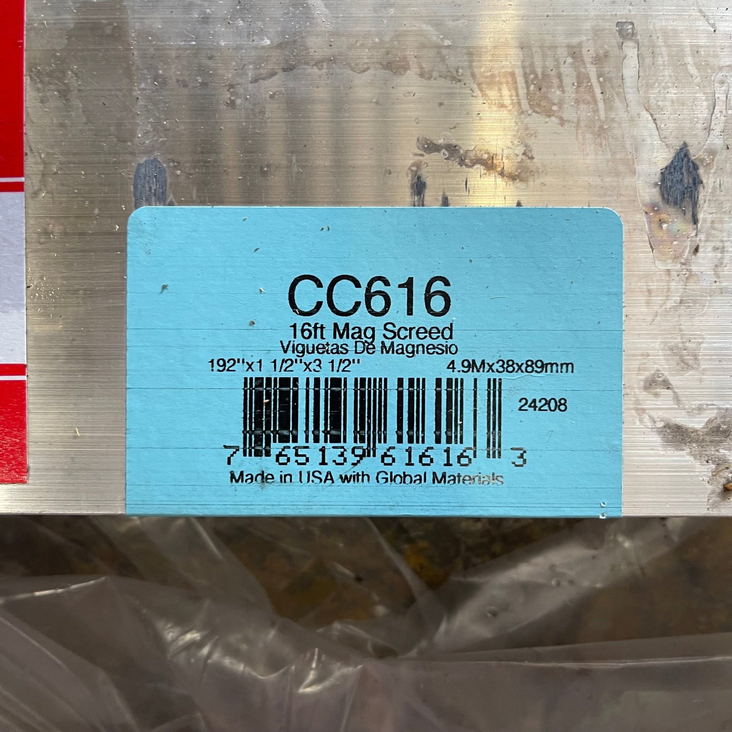 KRAFT TOOL CO. Magnesium Screed 192”x1 1/2”x3 1/2” CC616