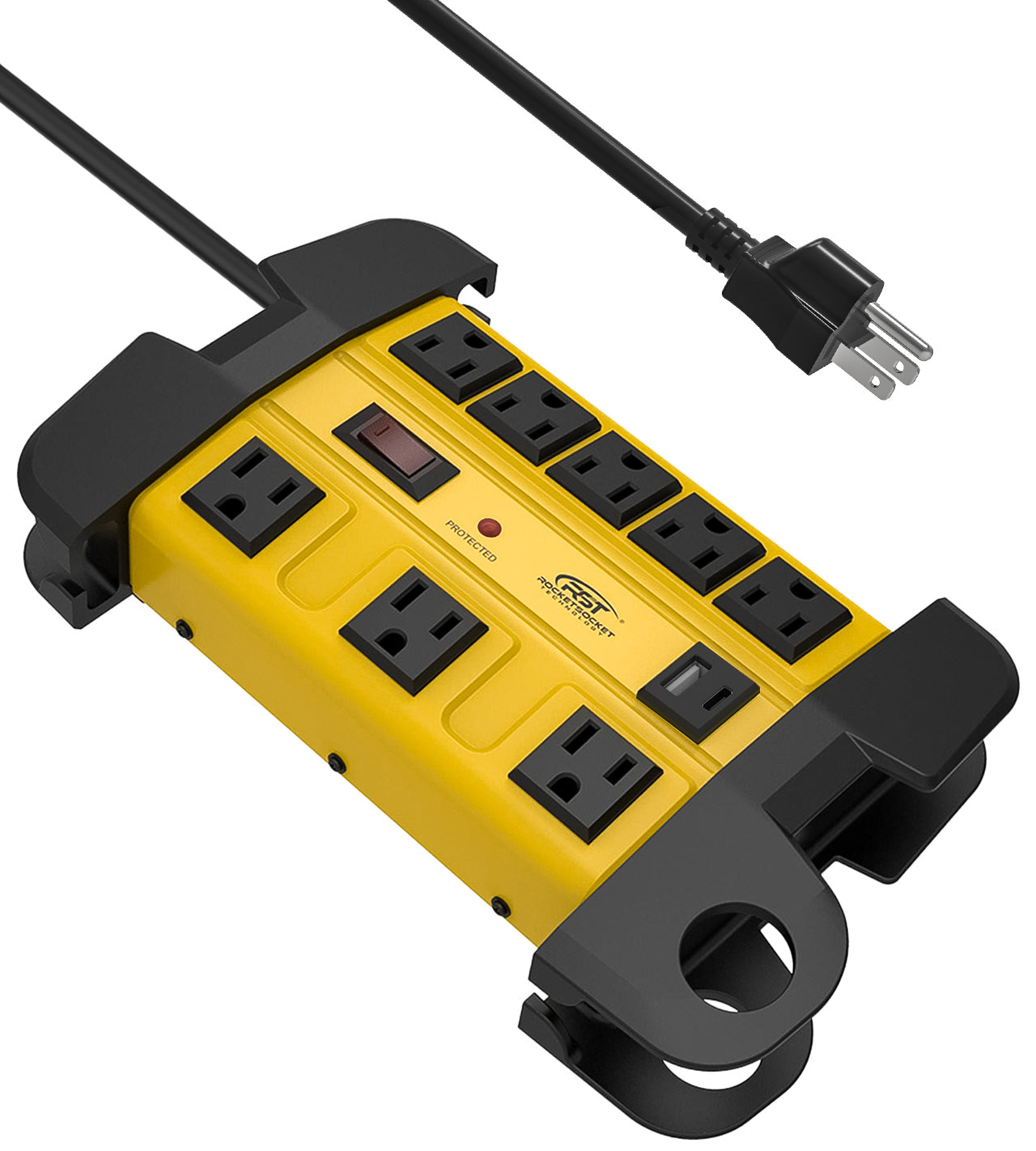 CRST Mountable Heavy Duty Metal Power Strip, 8 Wide Spaced Outlets, Dual USB (USB-A & USB-C) Port, 1350J Surge Protector for Garage Workshop Office Home, Optional 6FT/15FT Extension Cord, 36-Month Warranty