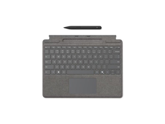 The Microsoft Surface Pro Keyboard with Slim Pen in platinum delivers a flexible typing and drawing experience for Surface Pro for Business devices. Designed for wireless convenience and productivity, this commercial edition includes a rechargeable Slim Pen and an English QWERTY layout. Compatible with Surface Pro 10, 9, 8, and X for Business, it offers seamless integration and robust functionality.