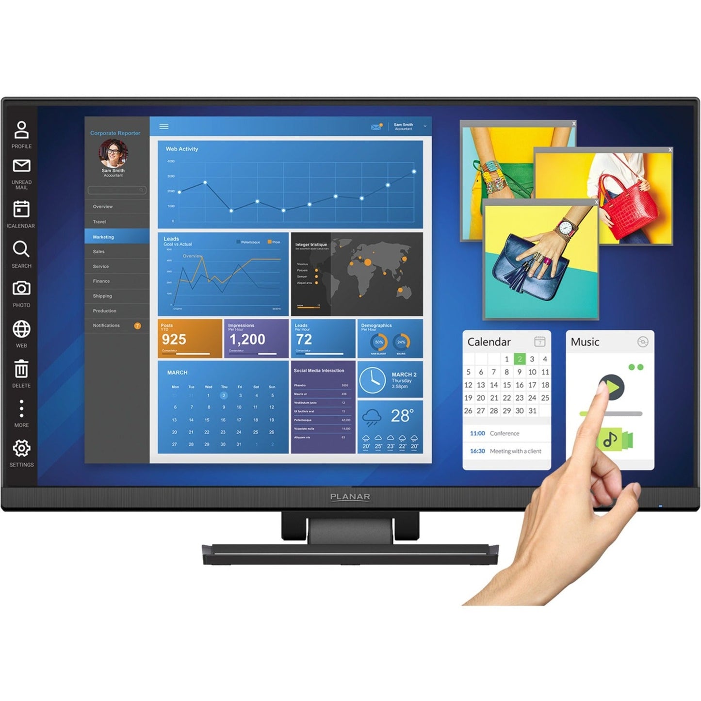 PLANAR PCT2435 Helium 24" Touchscreen Monitor FHD LED LCD