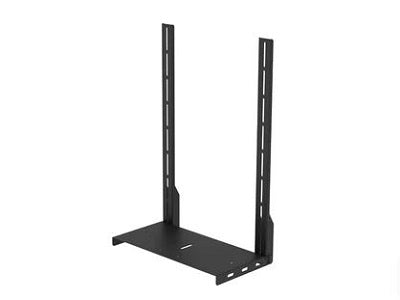 The Peerless SmartMount Video Conferencing Shelf is designed to seamlessly integrate with a wide range of Peerless-AV wall mounts, providing a clean and professional videoconferencing setup. With its durable black finish and ample space, it supports peripheral equipment placement for optimized communication solutions.