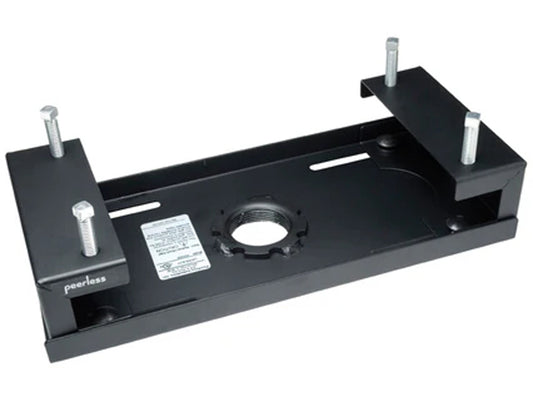 The PEERLESS ACC558 I-Beam Clamp securely mounts audiovisual support systems to structural I-beams ranging from 4 to 8 inches wide. Ideal for projector or display installations, it features a 1 1/2" 11.5 NPS fitting for easy connection to an extension column. Finished in black powder coat and supporting up to 250 lbs (113 kg), it provides durable and stable infrastructure integration.