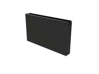 Expandable black wall adaptor box designed for select projector arm models including SMART 600i, SMART UX60, and Hitachi A100WALLARM. Supports up to 60lb (27.2kg) and offers extension depth between 2.0 to 3.5 inches for flexible projector placement in educational and corporate settings. TAA-compliant and made in the USA for assured quality and compliance.