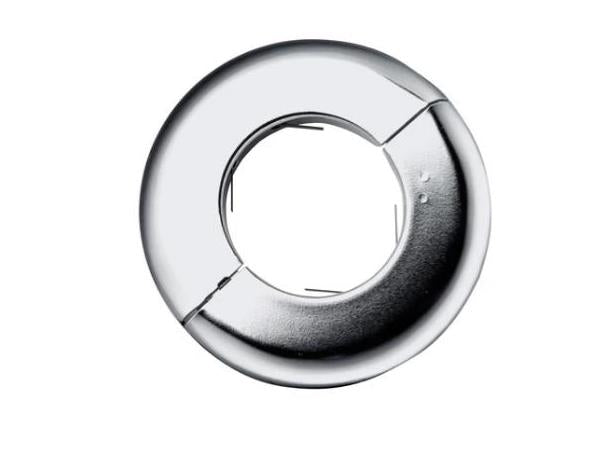 The Peerless ACC640 Escutcheon Ring offers a clean, finished look by covering the opening where a 1.9-inch OD extension column passes through the ceiling. Finished in chrome and featuring a hinged design, it wraps securely around standard 1.5-inch schedule 40 extension columns. Ideal for commercial or professional AV installations.