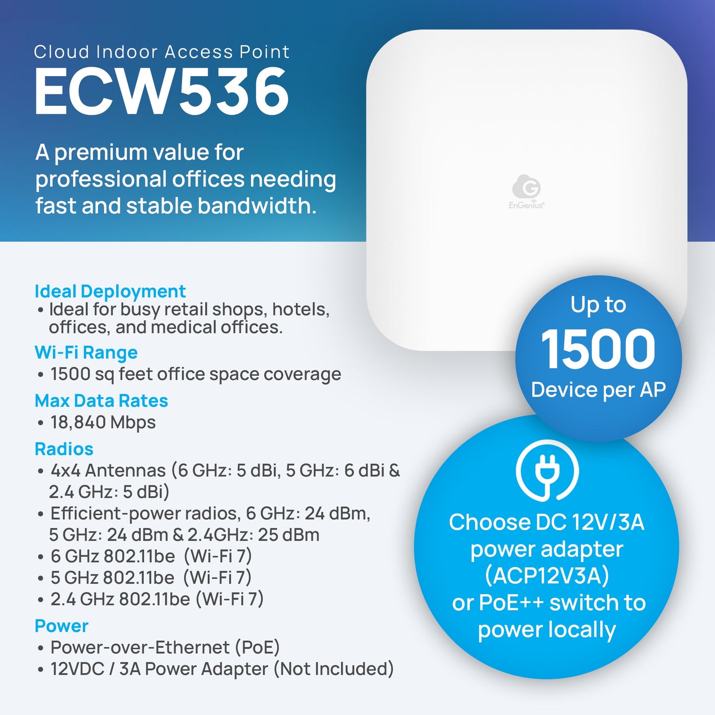 EnGenius ACP12V3A 12V 3A Power Adapter for Indoor APs