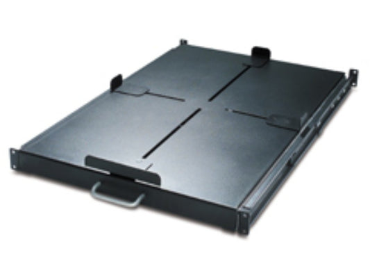 The APC AR8128BLK is a heavy-duty sliding shelf engineered to hold up to 185 lbs, designed for high-load IT rack environments. It features a sleek black finish and complies with TAA standards, ensuring suitability for government and enterprise applications. This 71.1 cm deep shelf includes a 2-year repair or replace warranty.