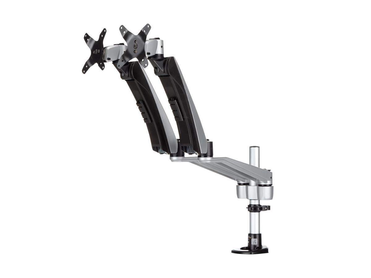 Save space and work in comfort with this premium StarTech dual monitor desk mount. Designed to accommodate two VESA-compatible displays up to 30 inches wide or up to 24 inches in vertical stacking, it features tool-less installation and full-motion articulating arms for maximum ergonomic flexibility. Ideal for professional workstations relying on multi-display configurations.