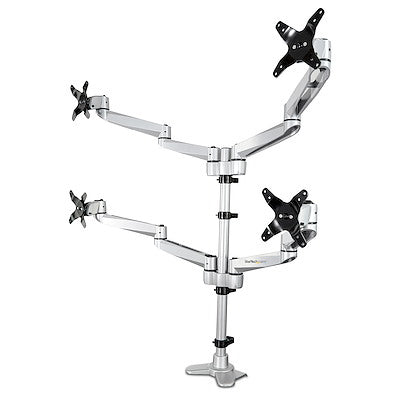 Support de bureau StarTech Premium pour quatre écrans, 76 cm, argent