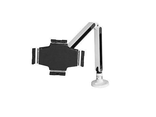 Securely mount and position your 9" to 11" tablet with the STARTECH ARMTBLTIW desk-mount articulating tablet arm. Designed with durable steel and plastic materials, it offers a clean white finish, full motion articulation, and device security via a clamp. Ideal for commercial, industrial, or personal workspaces seeking ergonomic tablet use.