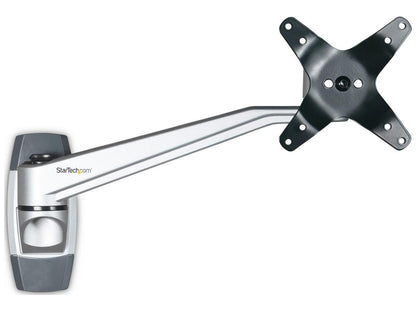Save space with this premium wall mount monitor arm. Designed for VESA-compatible displays up to 34 inches and 14 kg, it features a 10.2-inch swivel extension, 360-degree rotation, and +90/-15 degree tilt for optimal positioning. Built from durable aluminum, this mount allows tool-less setup and supports full articulation for enhanced workflow and ergonomic comfort.