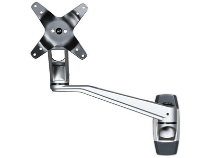The STARTECH Long Wall Mount Monitor Arm is a VESA-compatible articulating arm designed for single displays up to 34 inches and 30.9 lbs. It provides full tilt, swivel, and 360-degree rotation, allowing for personalized ergonomic viewing and effortless adjustment. With a reach of 20.5 inches and fold-back capability to 5.1 inches, this aluminum arm combines space efficiency, cable management, and a durable 10-year warranty for added value.