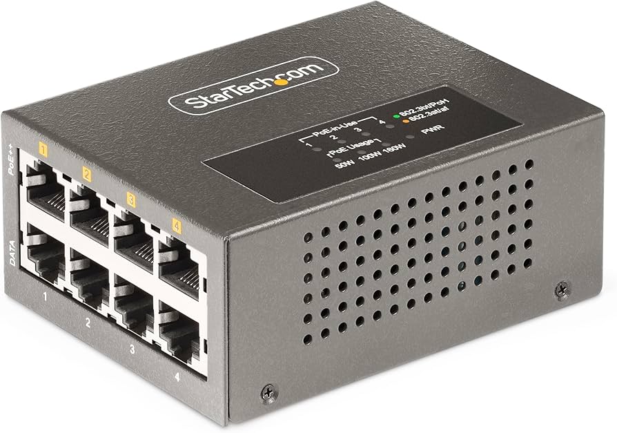 Injecteur PoE multi-Gigabit StarTech 4 ports, 95 W, montage mural/DIN