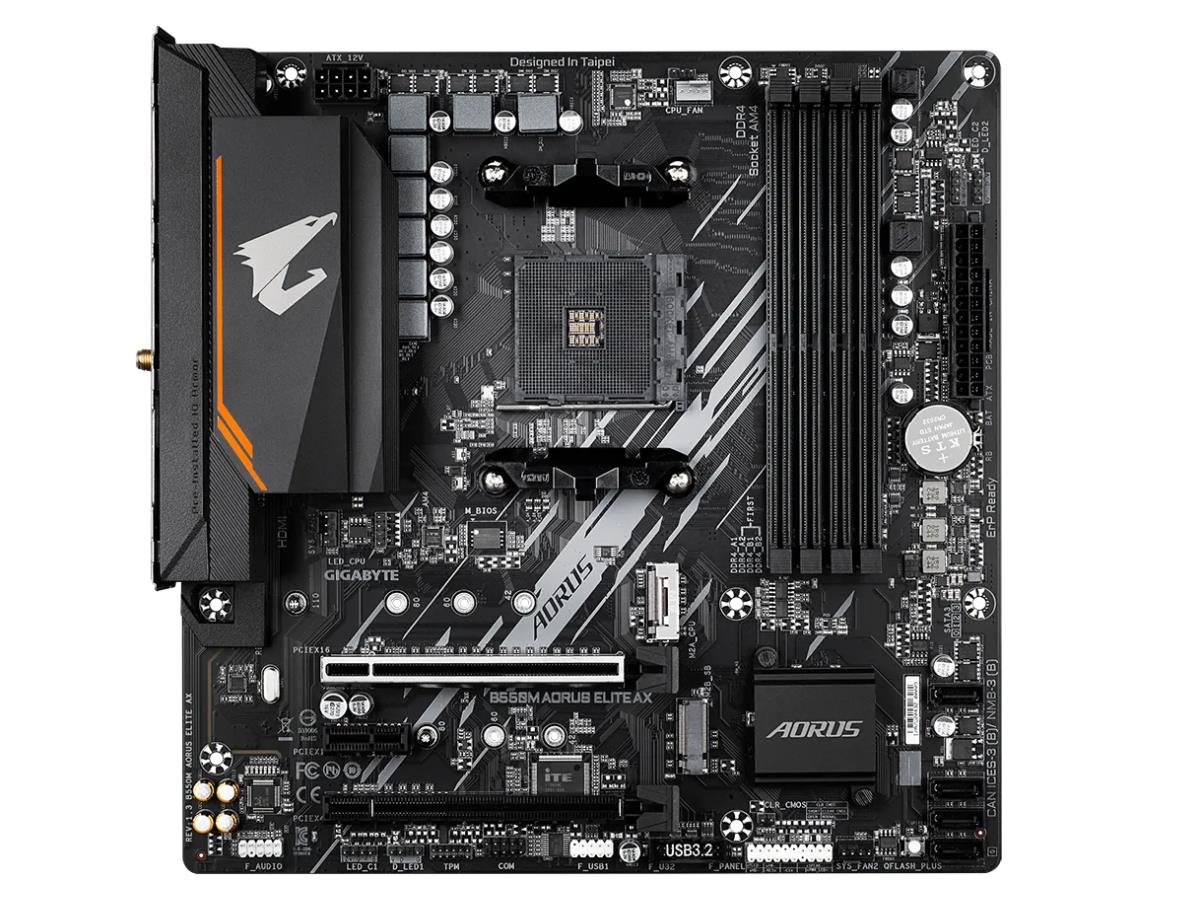 The GIGABYTE B550M AORUS ELITE AX is a performance-optimized Micro ATX motherboard designed for AMD Ryzen processors. Supporting up to 128GB of DDR4 RAM and featuring AMD's B550 chipset, this board enables high-performance desktop builds for gaming, productivity, and content creation. It offers robust connectivity with HDMI, RJ-45 Ethernet, and multiple USB ports.