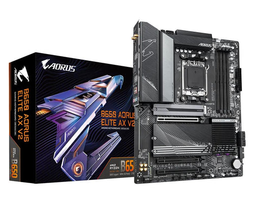 The GIGABYTE B650 AORUS ELITE AX V2 is an ATX motherboard built for AMD Ryzen 7000 and 8000 Series processors. Featuring the AMD B650 chipset and DDR5 memory support up to 192GB, it delivers robust performance and high-speed connectivity options with USB, HDMI, DisplayPort, and Ethernet interfaces. Designed with a Twin 12+2+2 Phases Digital VRM solution, this board ensures stable power delivery for gaming, productivity, and streaming applications.