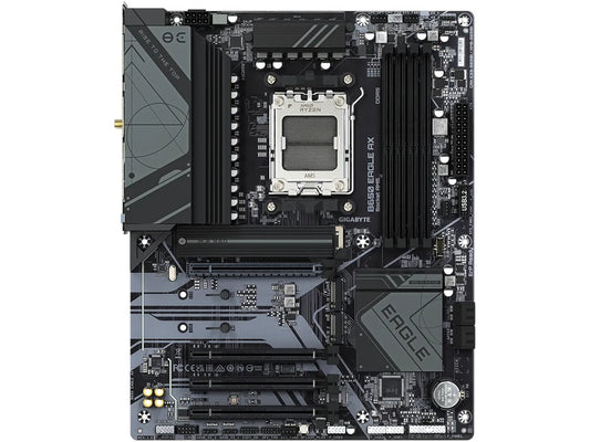 GIGABYTE B650 EAGLE AX is a high-performance ATX motherboard designed for AMD Ryzen 7000 and 8000 series processors. Supporting DDR5 memory, PCIe 5.0, Wi-Fi 6E, and triple M.2 storage, it ensures top-tier connectivity and performance for gamers and professionals alike. With rich connectivity options and advanced cooling and BIOS features, it's engineered for premium reliability and scalability.
