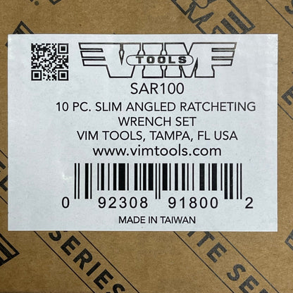 VIM TOOLS 10 Piece Slim Angled Ratcheting Wrench Set 10mm-19mm Steel SAR100