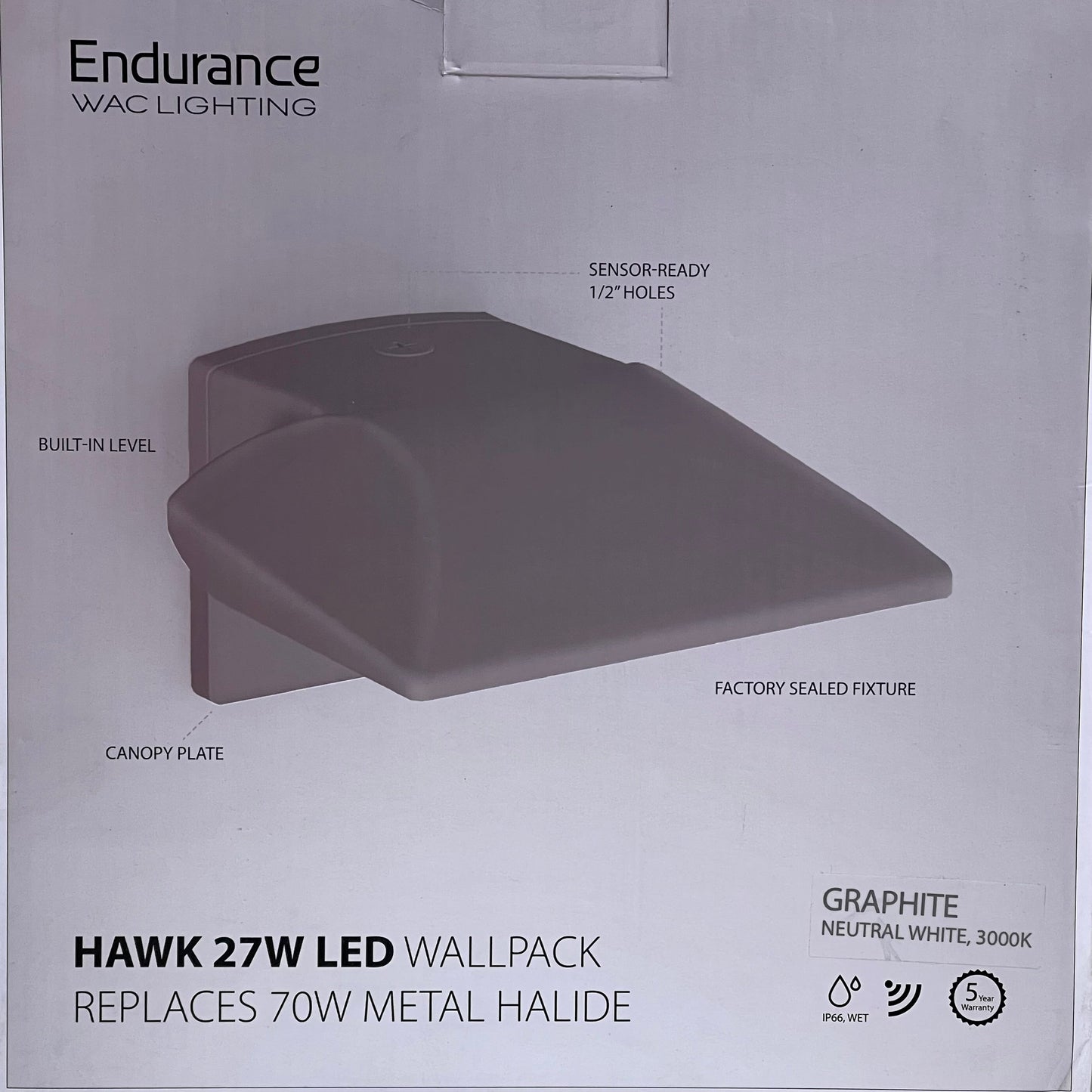 ENDURANCE WAC LIGHTING Hawk LED Flood Light Wall Pack 27W Graphite WP-LED227