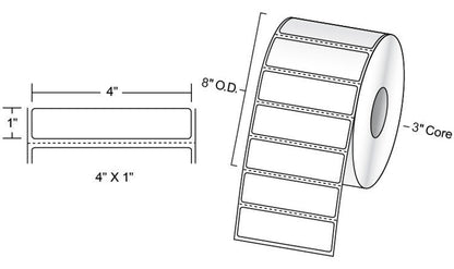 Brother 4in x 1in TT Premium Paper Labels, 8in OD, 4 Rolls/Case