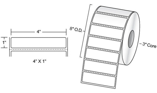 Étiquettes en papier Brother TT Premium 4 po x 1 po, diamètre extérieur 8 po, 4 rouleaux/boîte