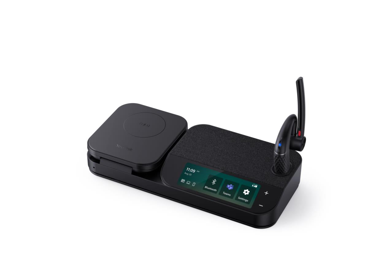 The Yealink BH71 Workstation is a Microsoft Teams-certified mono Bluetooth headset designed for professional office environments. This lightweight 18g headset delivers excellent voice clarity with 4-microphone beamforming noise cancellation and a personalized fit using three sizes of eartips and an adjustable ear hook. The included workstation base enhances productivity with USB connectivity, built-in speakerphone, wireless charging, and a color touchscreen control center.