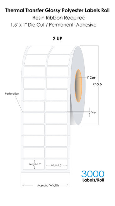 Étiquette blanche en vinyle Brother TT 2 po x 4 po, 3 mil, diamètre extérieur 5 po, 1 rouleau