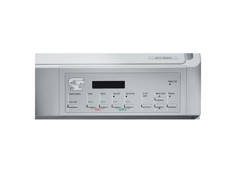 The EPSON DFX-9000 is a high-performance monochrome dot-matrix printer built for demanding workgroup environments. With print speeds up to 1550 characters per second (cps), it handles continuous forms and label printing tasks with exceptional efficiency. Equipped with multiple connectivity options—including USB, Serial, and Parallel—it supports seamless integration into various legacy and modern PC systems.