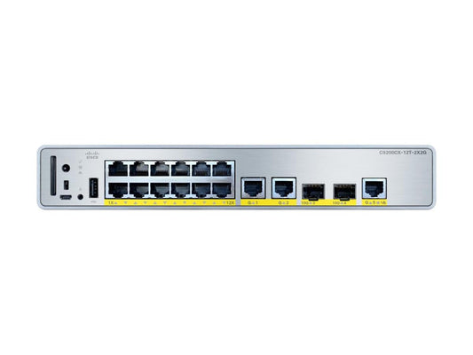 Switch C9200CX-12T-2X2G-E - Catalyst 9200CX 12-port 1G, 2x10G and 3x1G, data, Network Essentials - 1U - Wired - 10Gbps - Gigabit Ethernet - 4GB RAM - 8GB Flash Memory - 100 to 240 VAC, 50 to 60 Hz - MTBF 960180 hours - Limited Lifetime Warranty