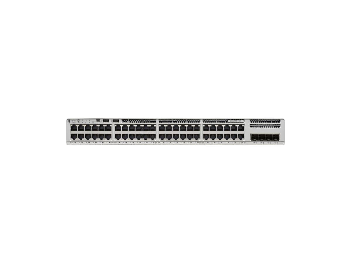 C9200L-48P-4G-E is a Catalyst 9200L 48-port PoE+ switch with four 1G uplinks, built to deliver enterprise-level performance, scalability, and advanced Layer 3 features. Designed in a 1RU form factor, it provides high-density Gigabit Ethernet, supports up to 740W of PoE power, and ensures robust remote management via protocols like SNMP, RMON, and Syslog. Backed by a limited lifetime warranty, it also boasts an MTBF of 347,760 hours, offering reliable operation for critical infrastructures.