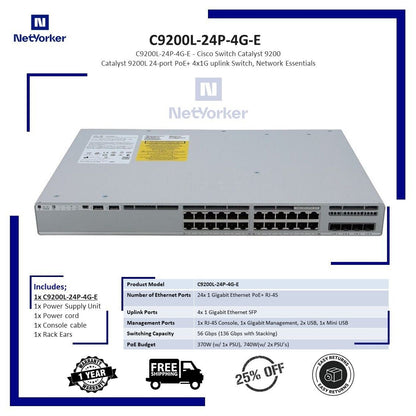 Commutateur Cisco C9200L 48 ports POE+ avec Network Essentials pendant 1 an