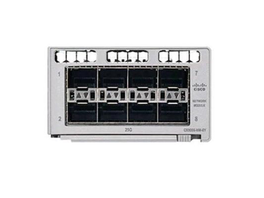 The Cisco Catalyst 9300 8 x 10G/25G Network Module delivers high-speed connectivity expansion for Catalyst 9300 Series switches. Designed to offer eight SFP-compatible ports supporting 1GbE, 10GbE, and 25GbE, it provides scalable performance for enterprise networks. With support for TAA compliance, it meets stringent government requirements.