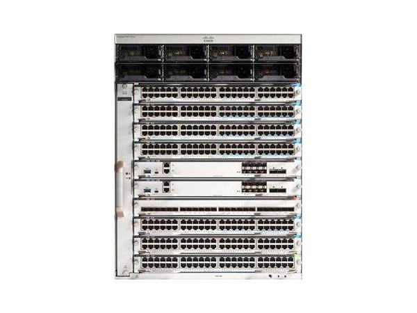 The Cisco Catalyst 9400 Series C9410R is a modular 10-slot chassis switch designed for enterprise-grade network infrastructure. Supporting both Layer 2 and Layer 3 operations with dual-stack IPv4/IPv6 routing and IEEE 802.3bt PoE+, it provides scalable and future-ready connectivity. Compliance with TAA and RoHS standards underscores its suitability for public sector and global deployments.