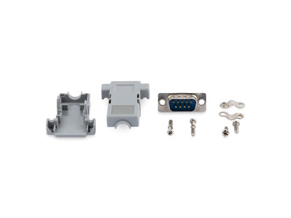 The StarTech C9PSM is an assembled DB9 male solder D-SUB connector featuring a plastic backshell, ideal for custom serial cabling. It includes one 9-pin DB-9 connector, is made from durable gray plastic, and is backed by a lifetime warranty for peace of mind. TAA compliant and manufactured in Taiwan, it ensures reliable performance in data communication tasks.