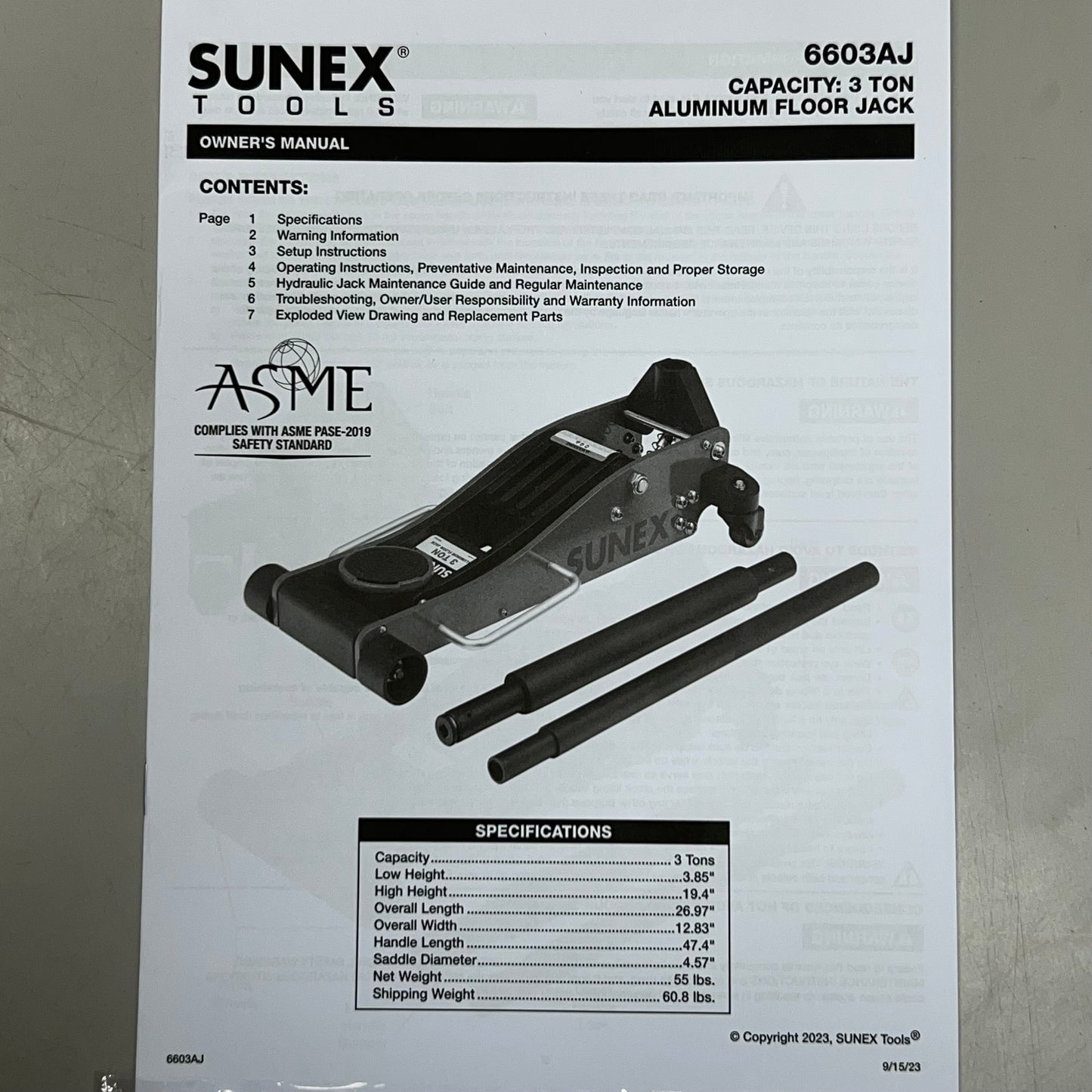 SSUNEX TOOLS 3 Ton Aluminum Floor Jack, Red 6603AJ