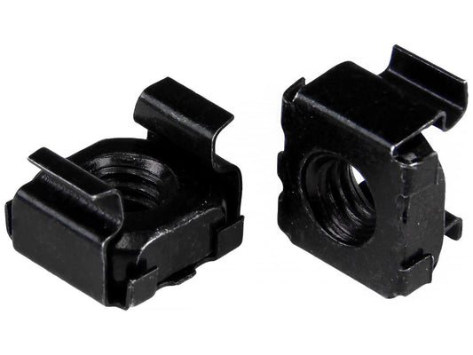 This 50-pack of 10-32 cage nuts from StarTech provides a reliable solution for securely mounting equipment in square-hole server racks. Constructed from durable black steel, the nuts maintain a clean rack aesthetic. TAA compliance makes them suitable for government or GSA contract use.