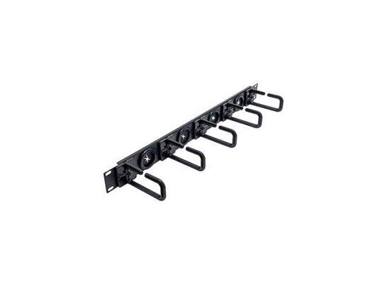 The StarTech 1U 19in Cable Management Organizer with D-Ring Hook is a dependable solution for organizing cables in server or network racks. This horizontal organizer fits standard 2- or 4-post racks and includes M5 cage nuts and screws, making it easy to mount. Constructed from durable steel, it features four cable passthroughs and five integrated routing loops, promoting efficient airflow and cable routing in data center environments.