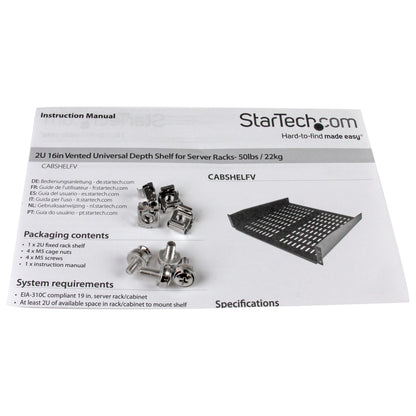 Étagère ventilée StarTech 2U 40 cm (16 po) - Acier robuste, capacité de charge : 22,7 kg