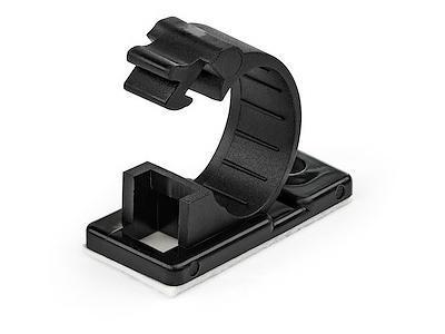 These 100 black nylon self-adhesive cable management clips from StarTech provide a reliable and flexible way to route, organize, and secure cable bundles up to 0.47 inches (12mm). Featuring strong 3M adhesive backing and an additional 0.21-inch (5.3mm) mounting hole, they adhere to a variety of surfaces including metal, wood, drywall, and glass. UL94 V-2 fire rated and made from durable Nylon 66, these clips are ideal for professional network, IT, or audio/video installations.
