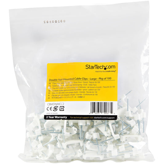 Lot de 100 serre-câbles StarTech à double clou, grands, blancs