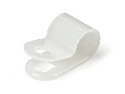 Secure and organize wiring with this 100-pack of StarTech R-Type screw-mount cable clamps, designed for bundle diameters up to 6mm (0.25 in). Made from durable, flame-rated Nylon 66, these reusable clips offer a firm hold for cables and cords on walls or surfaces using a single screw mount. TAA compliant and UL/94V-2 rated, they are ideal for structured cabling, office setups, or industrial wiring runs.