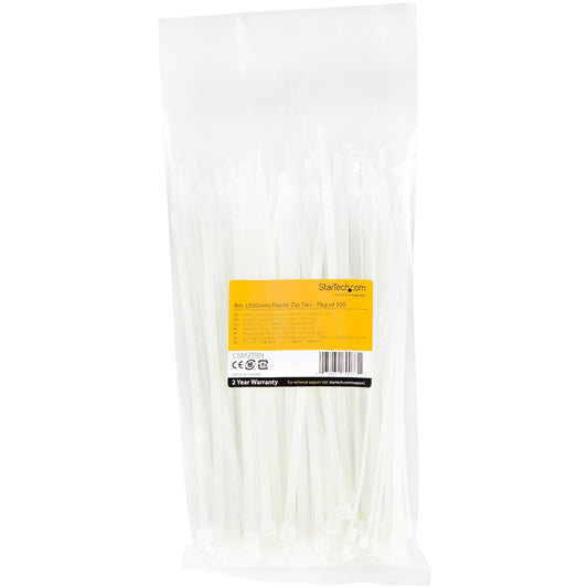 Serre-câbles en nylon StarTech 20 cm, lot de 100, blanc (CBMZT8N)