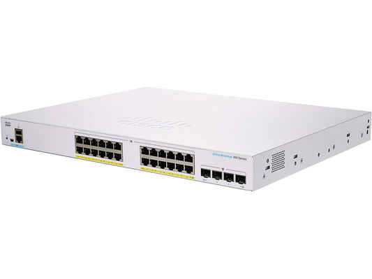 The Cisco Business 350 Series 24-Port GE Managed Switch delivers powerful routing, full PoE+ support, and enterprise-grade Layer 3 features at an affordable price point. This remanufactured model offers 24 Gigabit PoE+ ports with a 370W power budget and 4 dedicated Gigabit SFP uplinks. Designed for SMB networks that demand high availability and performance while optimizing cost, it includes management via SNMP, DHCP, HTTPS, and supports advanced features like VLANs, QoS, and IGMP routing.
